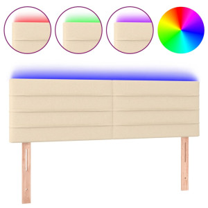 Cabecero con LED de tela color crema 144x5x78/88 cm H