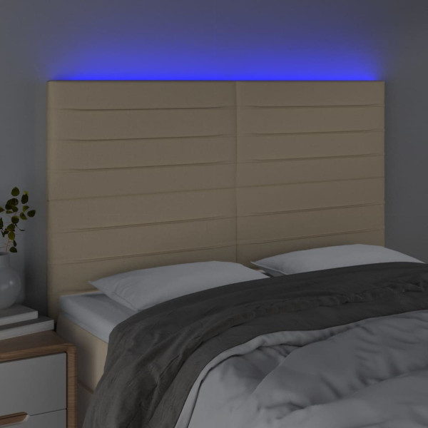 Cabecero con luces LED tela crema 144x5x118/128 cm M 3