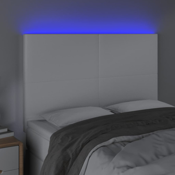 Cabeceira cama c/ LED couro artificial 144x5x118/128 cm branco M 3