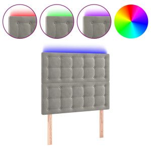 Cabecero con luces LED terciopelo gris claro 100x5x118/128 cm H