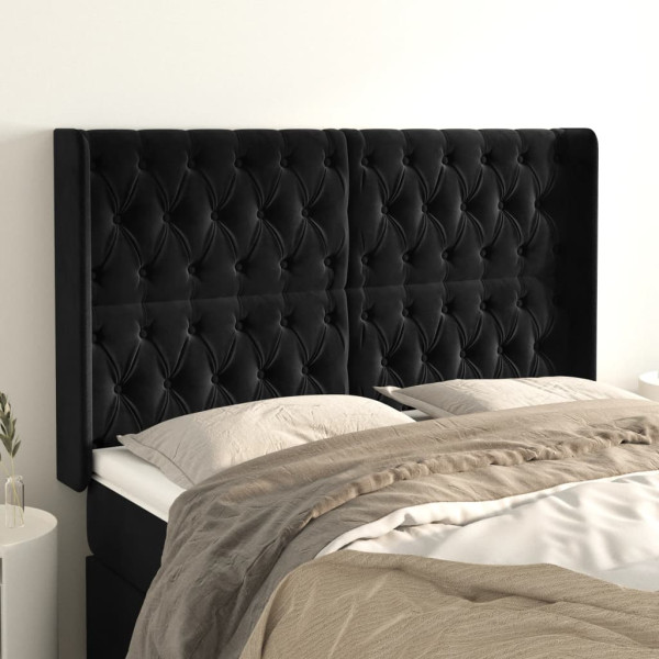 Cabecero con orejas de terciopelo negro 147x16x118/128 cm D