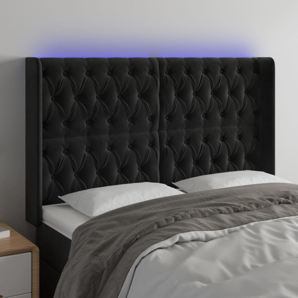 Cabecero con LED de terciopelo negro 147x16x118/128 cm D