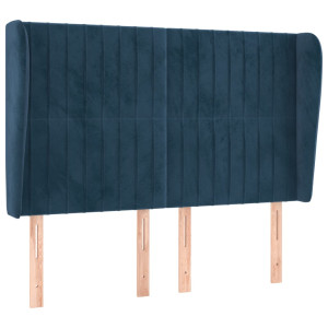 Cabeceira cama c/ abas veludo 147x23x118/128 cm azul-escuro H