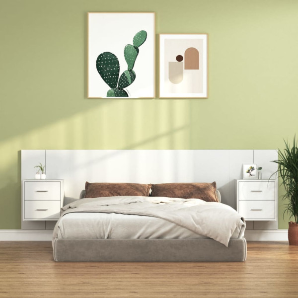 Cabecero de cama con mesitas madera contrachapada blanco D