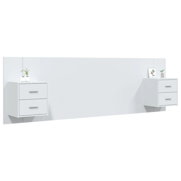 Cabecero de cama con mesitas madera contrachapada blanco M 3