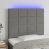 Cabeceira de cama c/ LED tecido 90x5x118/128 cm cinza-escuro 1
