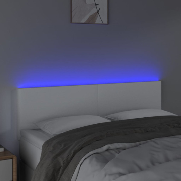 Cabeceira de cama c/ LED couro artificial 144x5x78/88 cm branco M 3