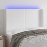 Cabeceira cama c/ LED couro artificial 147x16x118/128 cm branco 1
