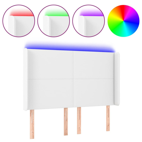 Cabecero con LED cuero sintético blanco 147x16x118/128 cm M 2