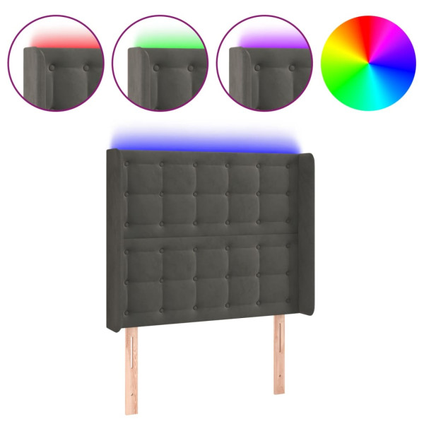 Cabecero con LED de terciopelo gris oscuro 93x16x118/128 cm M 2