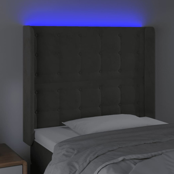 Cabeceira cama c/ luzes LED veludo 93x16x118/128cm cinza-escuro M 4