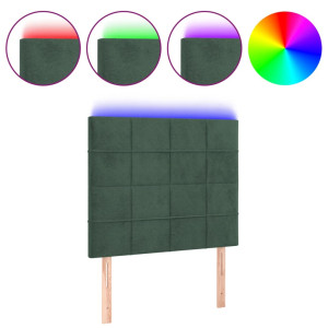 Cabeceira de cama c/ LED veludo 90x5x118/128 cm verde-escuro H