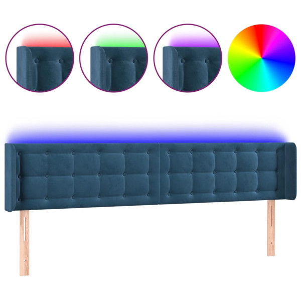Cabecero con LED de terciopelo azul oscuro 203x16x78/88 cm M 2