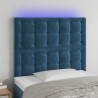 Cabeceira cama c/ luzes LED veludo 100x5x118/128cm azul-escuro 1