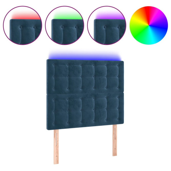Cabeceira cama c/ luzes LED veludo 100x5x118/128cm azul-escuro M 2