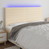 Cabeceira cama c/ LED tecido 200x5x118/128 cm crème 1