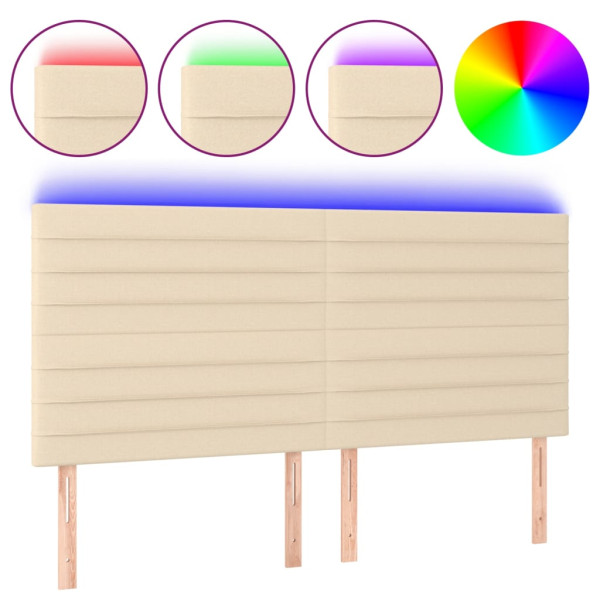 Cabeceira cama c/ LED tecido 200x5x118/128 cm crème M 2
