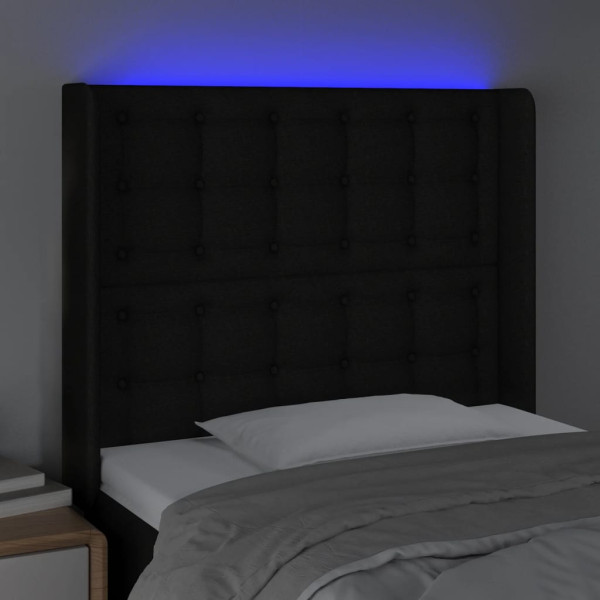 Cabeceira de cama c/ luzes LED tecido 93x16x118/128 cm preto M 4