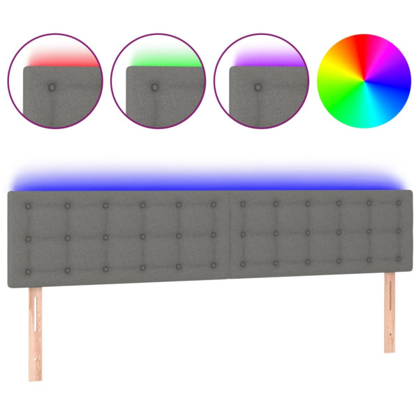 Cabeceira de cama c/luzes LED tecido 180x5x78/88cm cinza-escuro M 2
