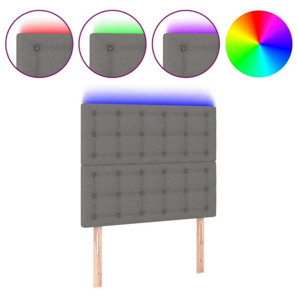 Cabeceira de cama c/ LED tecido 90x5x118/128 cm cinza-escuro M 2