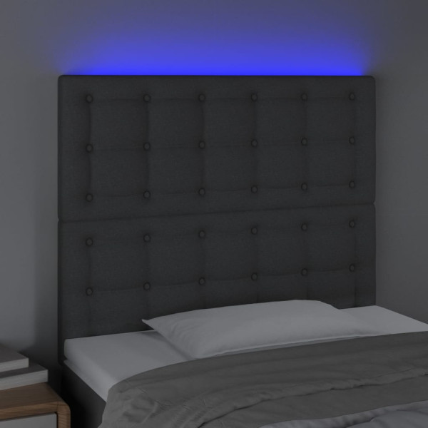 Cabeceira de cama c/ LED tecido 90x5x118/128 cm cinza-escuro M 3