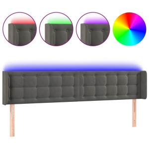 Cabecero con LED de terciopelo gris oscuro 183x16x78/88 cm H