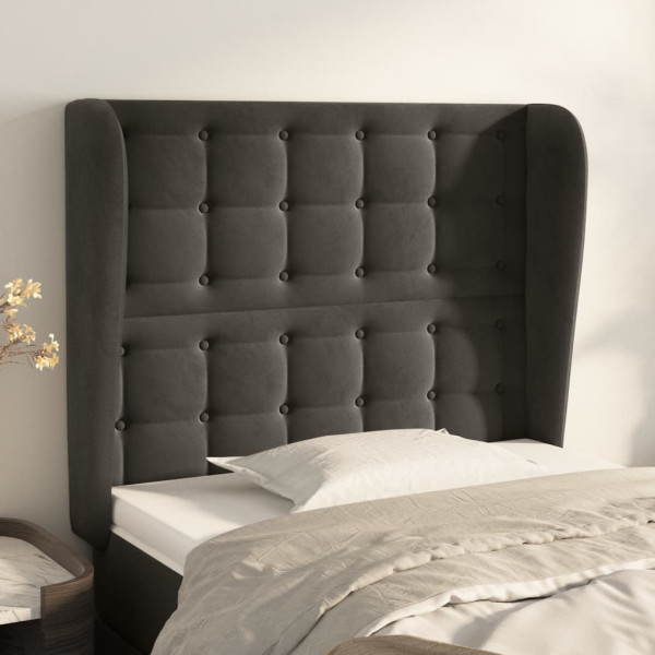 Cabecero con orejas de terciopelo gris oscuro 93x23x118/128 cm D