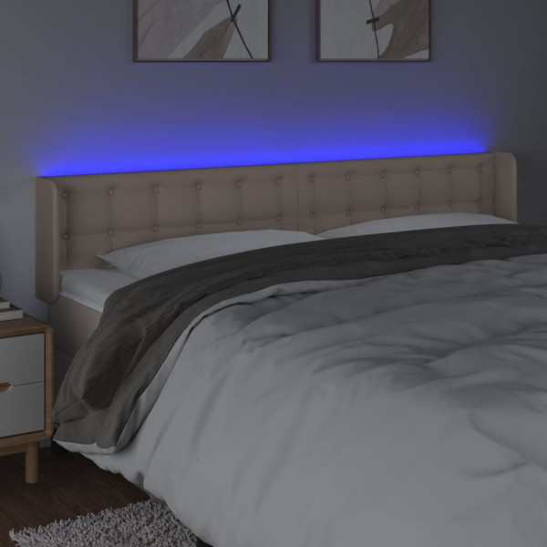 Cabeceira cama LED couro artificial 183x16x78/88 cm cappuccino M 4