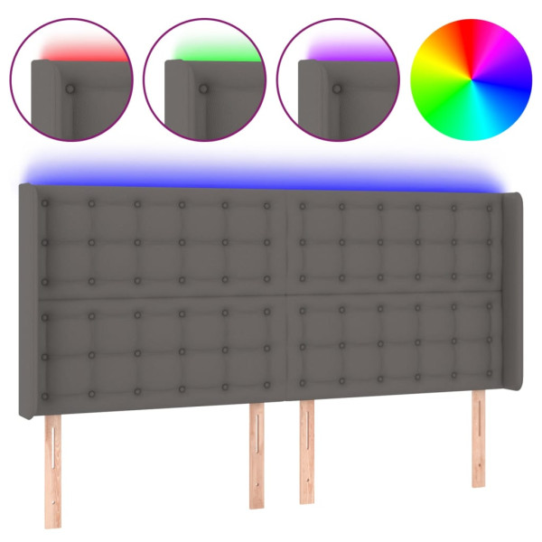 Cabecero con LED cuero sintético gris 163x16x118/128cm M 2