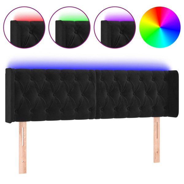 Cabeceira de cama c/ luzes LED veludo 147x16x78/88 cm preto M 2