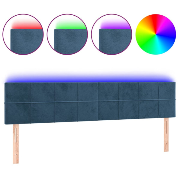 Cabeceira de cama c/ luzes LED veludo 180x5x78/88cm azul-escuro M 2