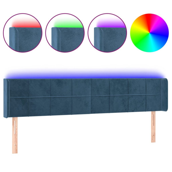 Cabecero con LED de terciopelo azul oscuro 183x16x78/88 cm M 2