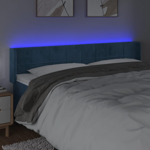 Cabeceira cama c/ luzes LED veludo 183x16x78/88 cm azul-escuro M 4