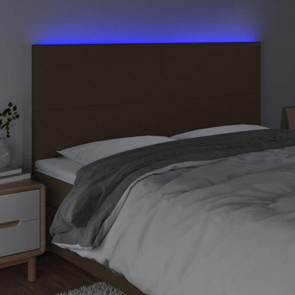 Cabecero con luces LED tela marrón oscuro 180x5x118/128 cm M 3