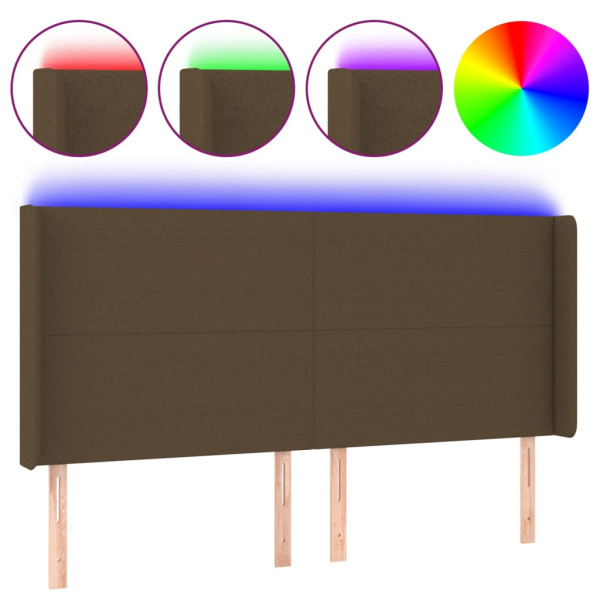 Cabeceira de cama c/ luzes LED tecido 183x16x118/128cm castanho M 2