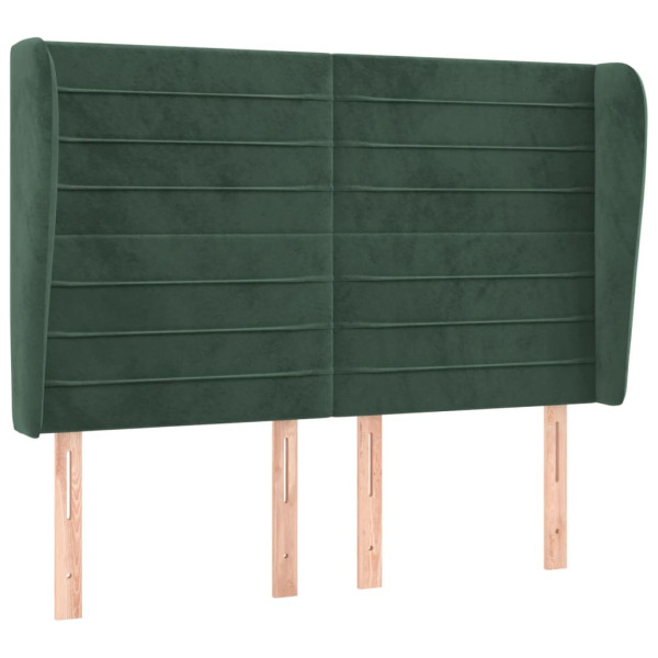 Cabeceira cama c/ abas veludo 147x23x118/128 cm verde-escuro M 2