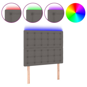 Cabecero con luces LED cuero sintético gris 80x5x118/128 cm H