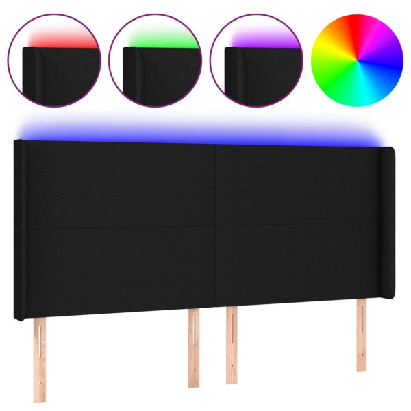 Cabecero con LED de tela negro 163x16x118/128 cm M 2
