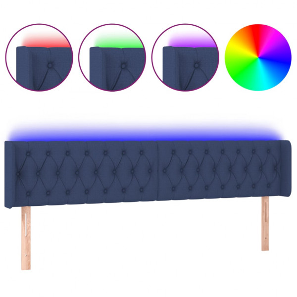 Cabeceira de cama c/ luzes LED tecido 183x16x78/88 cm azul M 2