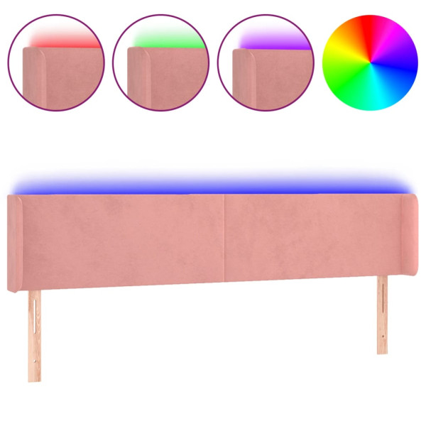 Cabeceira de cama c/ luzes LED veludo 163x16x78/88 cm rosa M 2