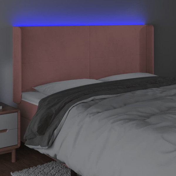 Cabeceira de cama c/ luzes LED veludo 163x16x118/128 cm rosa M 4