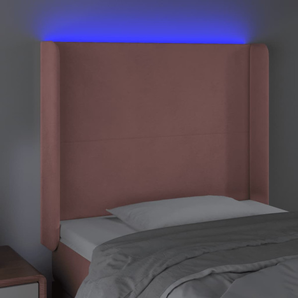Cabeceira de cama c/ luzes LED veludo 83x16x118/128 cm rosa M 4