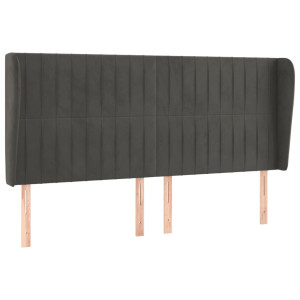 Cabecero con orejas de terciopelo gris oscuro 163x23x118/128 cm H