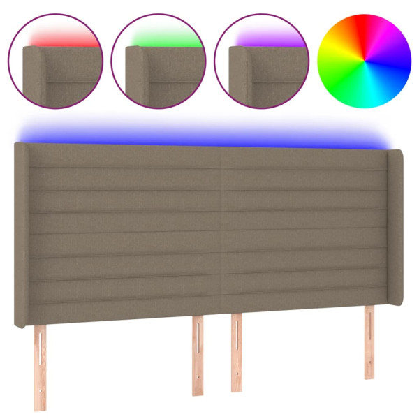Cabeceira cama c/ LED tecido 163x16x118/128cm cinza-acastanhado M 2