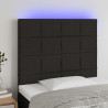 Cabeceira de cama c/ LED tecido 90x5x118/128cm preto 1