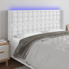 Cabeceira cama c/ LED couro artificial 147x16x118/128 cm branco 1