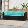 3 pcs conjunto lounge de jardim c/ almofadões vime PE preto 1