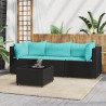 4 pcs conjunto lounge de jardim c/ almofadões vime PE preto 1
