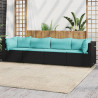 4 pcs conjunto lounge de jardim c/ almofadões vime PE preto 1