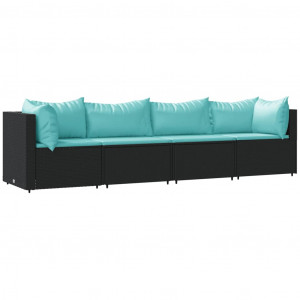 4 pcs conjunto lounge de jardim c/ almofadões vime PE preto H